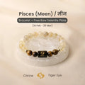 VASTUKOSHA Pisces zodiac bracelet featuring golden citrine and brown tiger eye beads with a raw selenite cleansing plate.