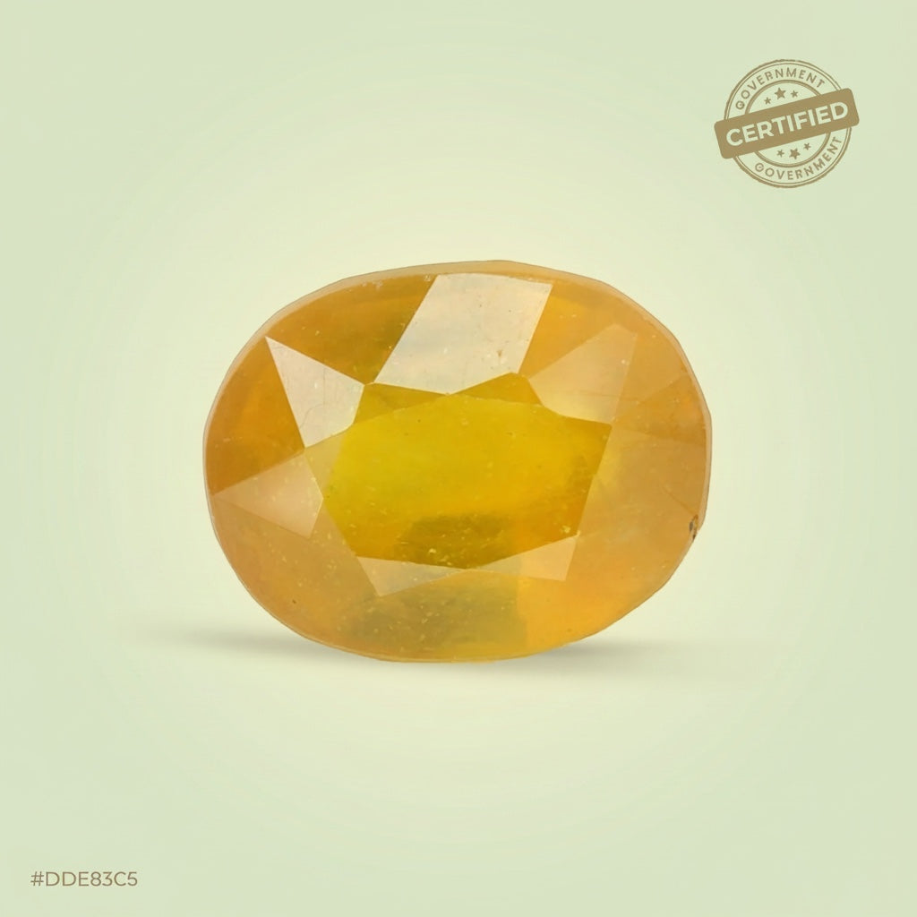 VASTUKOSHA Pukhraj yellow sapphire gemstone with oval faceted cut and government certified seal