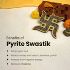 VASTUKOSHA Pyrite Swastik decorative symbol filled with natural metallic pyrite chips for Vastu and spiritual home decor.