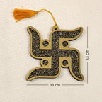 VASTUKOSHA Pyrite Swastik wall hanging with gold-tone frame and natural metallic crystal chips for Vastu decor.