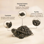 VASTUKOSHA Pyrite tortoise figurine representing stability and prosperity with detailed metallic crystal texture.