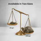 VASTUKOSHA Maha Ashtlakshmi Siddh Pyrite Tortoise figurines in two sizes displayed on a brass balance scale