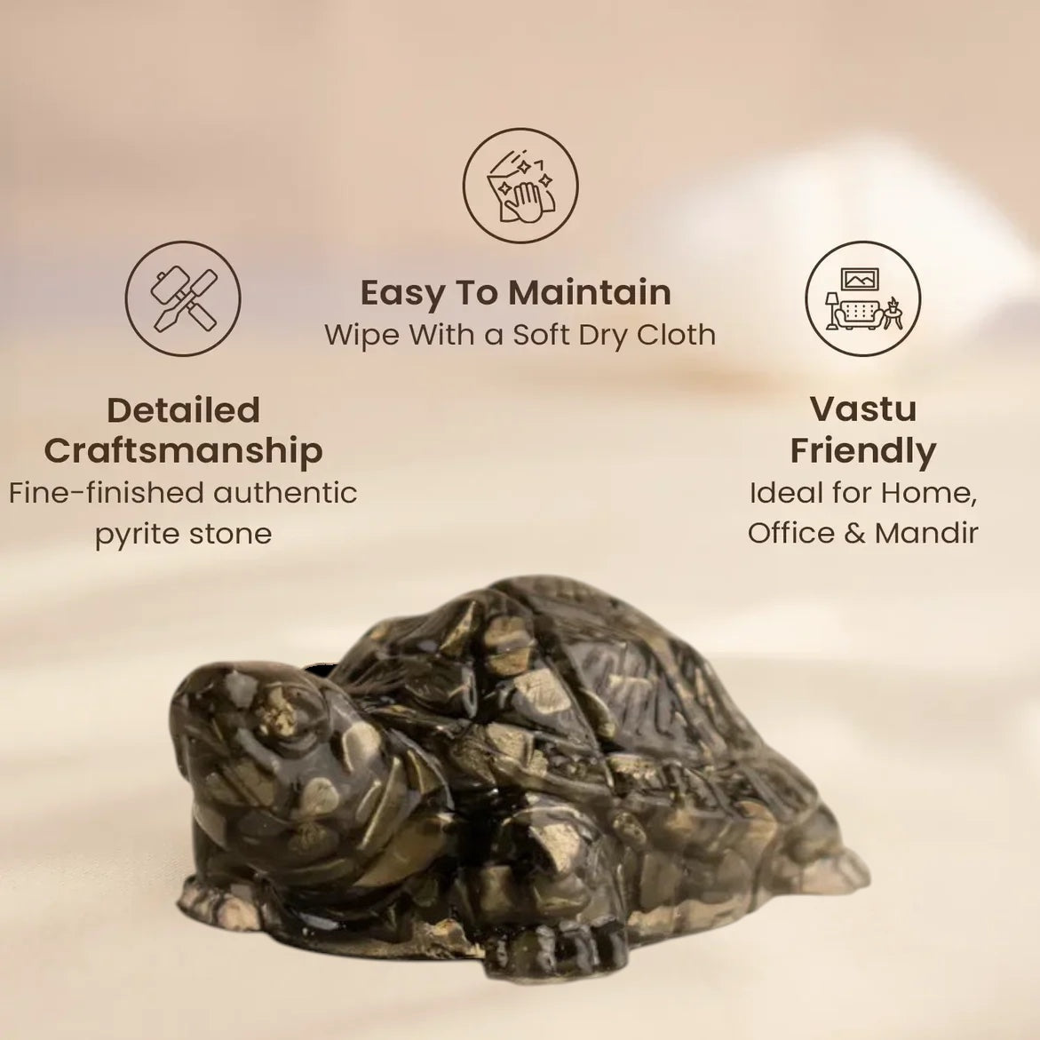VASTUKOSHA Maha Ashtlakshmi Siddh Pyrite Tortoise for Vastu, a wealth-attracting stone figurine for home and office.