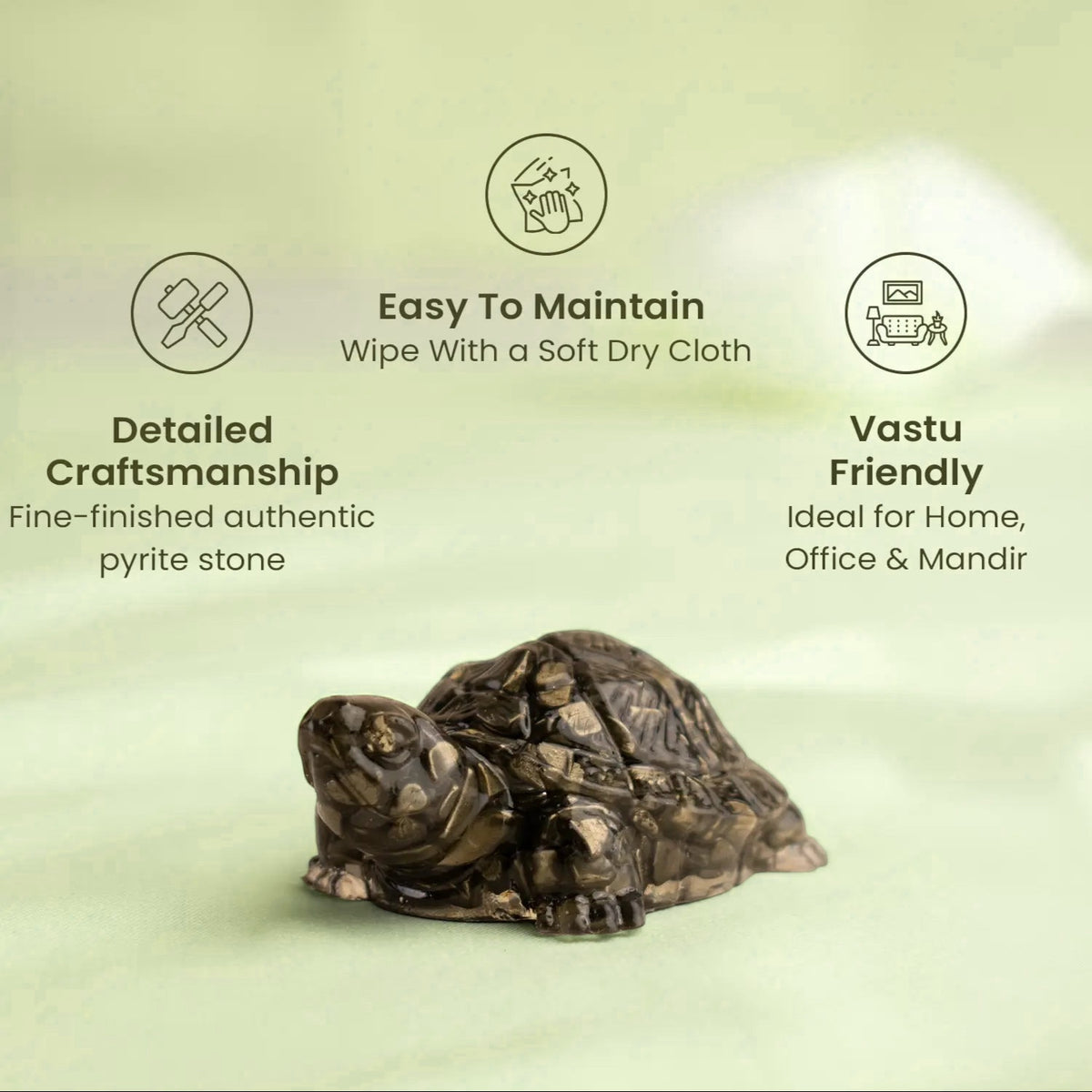 VASTUKOSHA Rinmukteshwar Siddh Pyrite Tortoise for Vastu, crafted from authentic pyrite stone for wealth and protection.