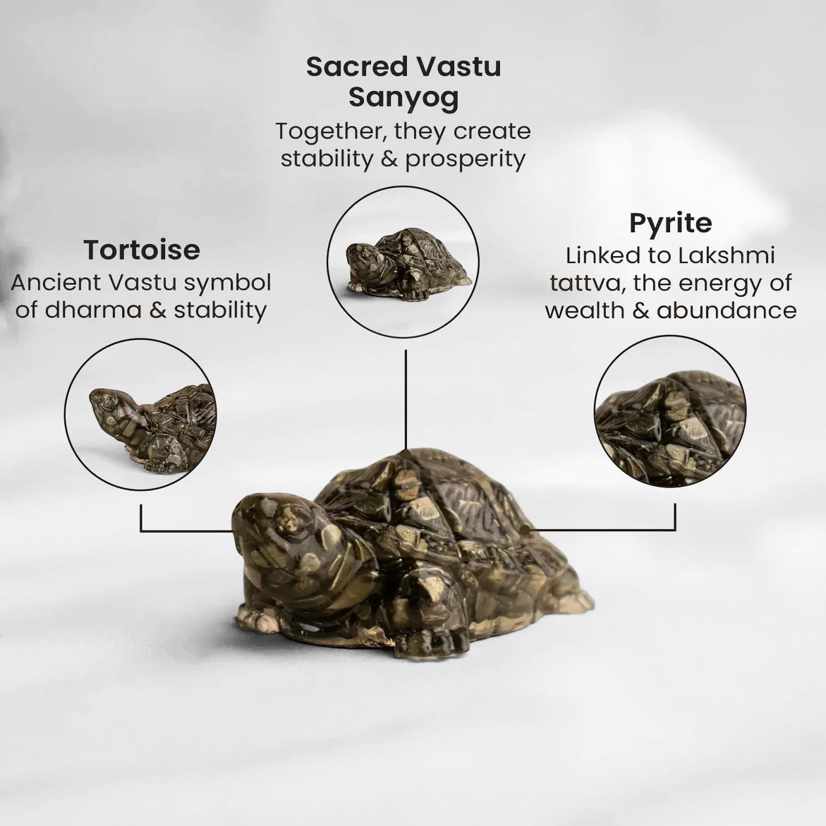 VASTUKOSHA Maha Ashtlakshmi Siddh Pyrite Tortoise figurine, a Vastu symbol for wealth, stability, and prosperity.