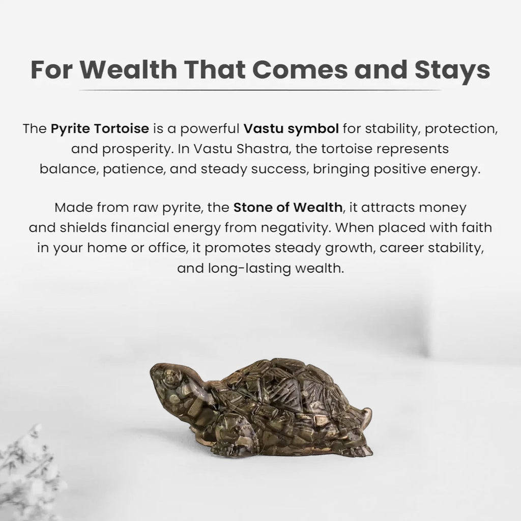 VASTUKOSHA Maha Ashtlakshmi Siddh Pyrite Tortoise figurine for wealth and Vastu stability on a neutral background