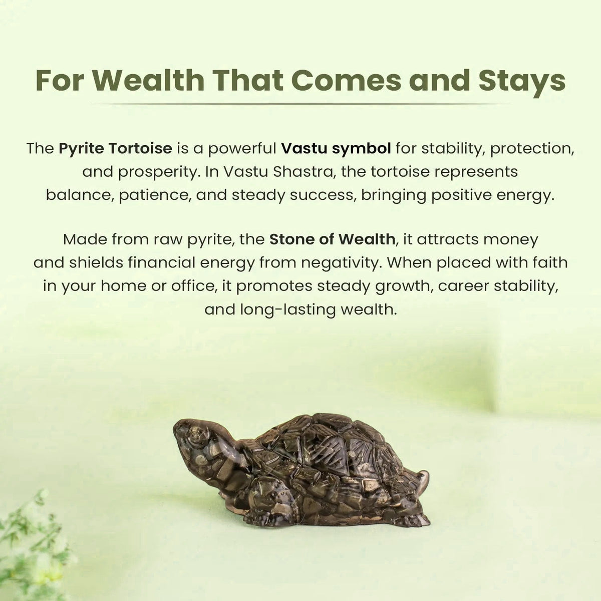 VASTUKOSHA Rinmukteshwar Siddh Pyrite Tortoise for Vastu, wealth, and prosperity in a natural stone finish.