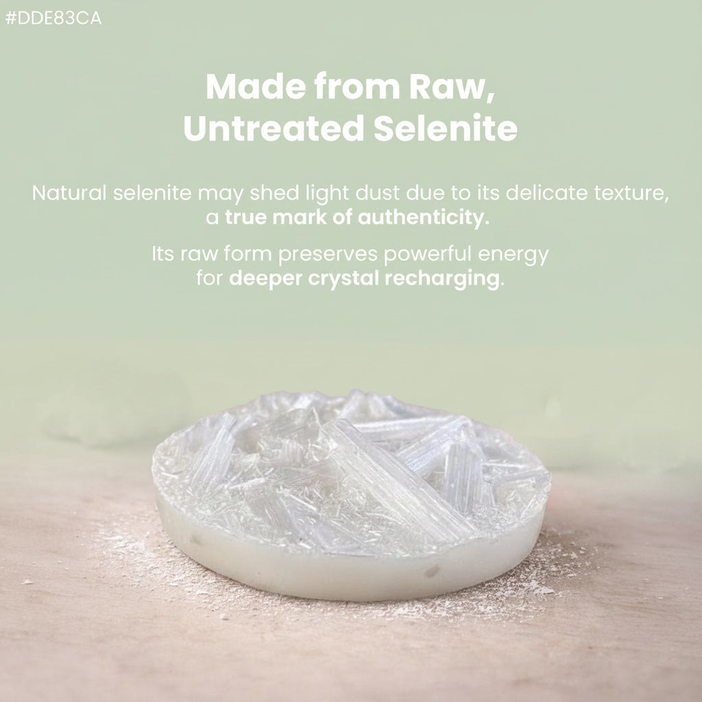 VASTUKOSHA raw Moroccan selenite plate with natural fibrous texture for crystal cleansing and meditation