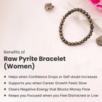 VASTUKOSHA raw pyrite crystal bead bracelet for women with metallic luster, displayed on a white surface.