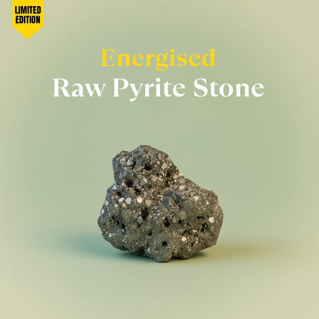 VASTUKOSHA energised raw pyrite cluster stone with metallic gold-toned cubic crystals for Vastu and prosperity.