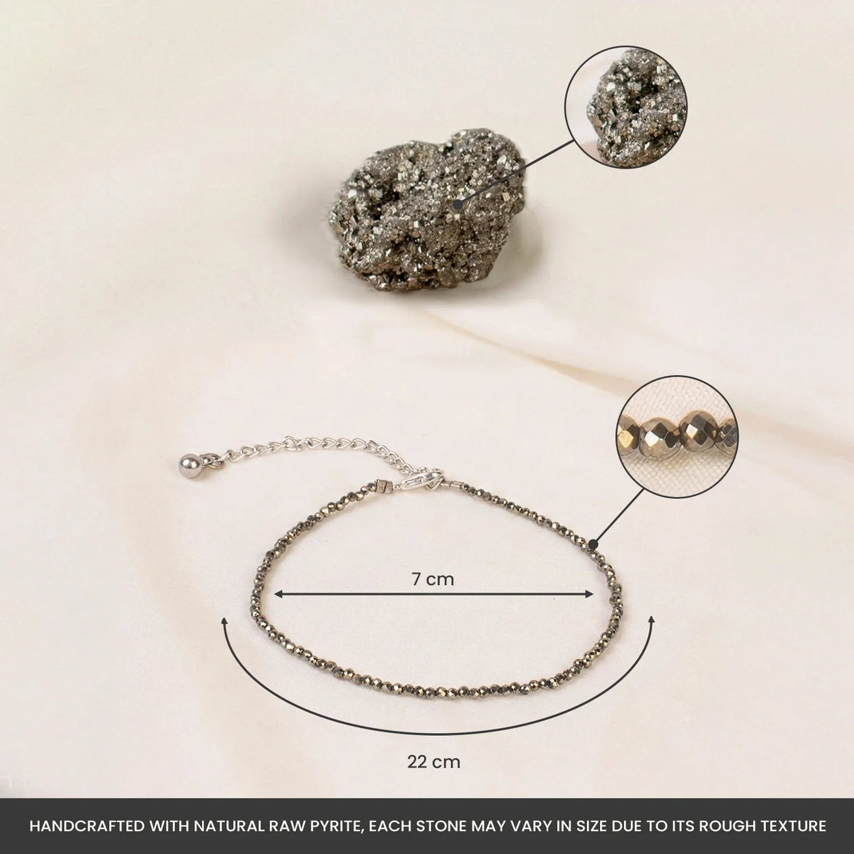 VASTUKOSHA Mahalaxmi combo featuring a raw metallic pyrite stone and a delicate faceted pyrite crystal bead anklet.
