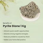 VASTUKOSHA 1kg raw pyrite stone with metallic luster and scolecite chunks on a white display base
