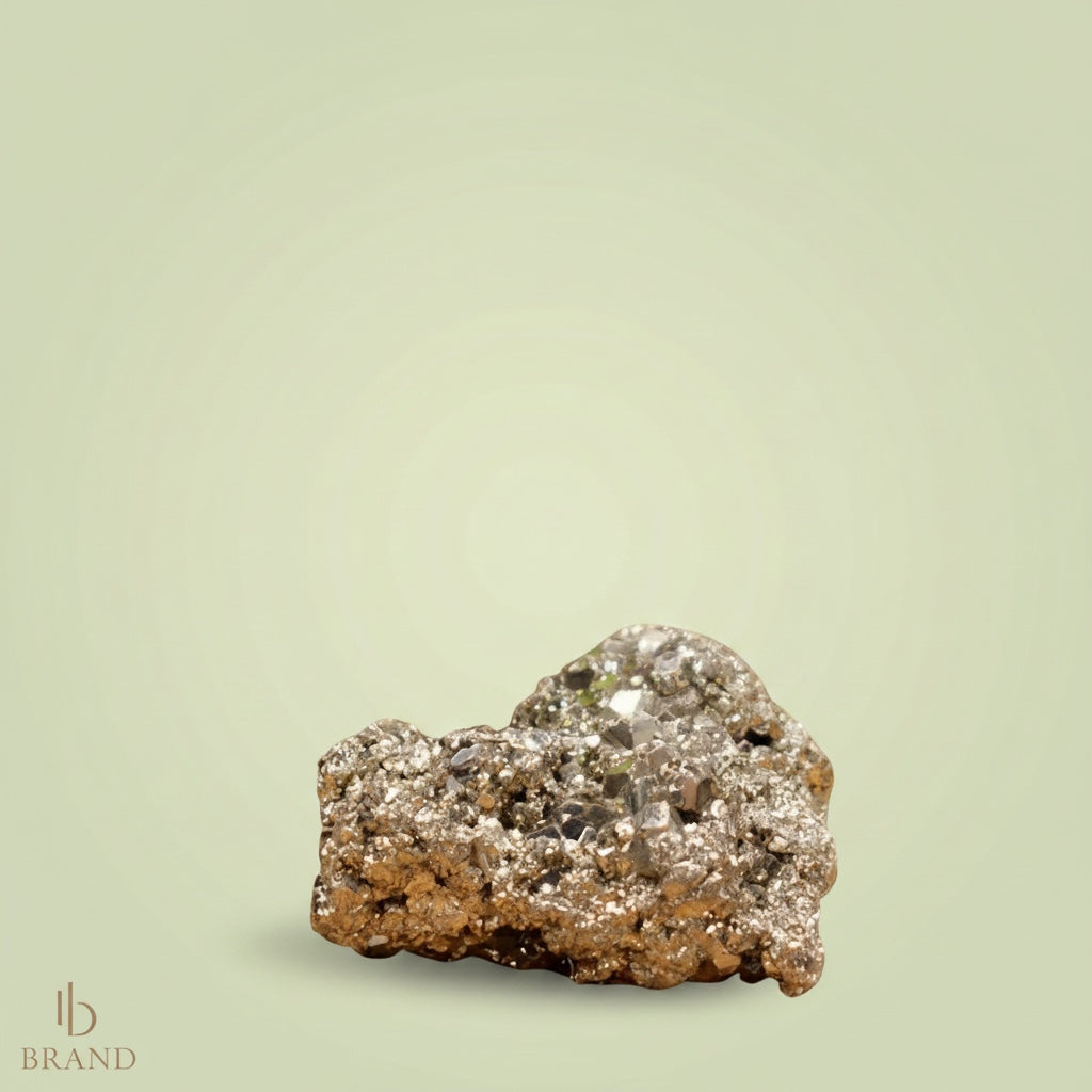 VASTUKOSHA raw pyrite stone with metallic gold luster, a natural crystal display piece for prosperity and Vastu decor.