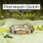 VASTUKOSHA Rinmukteshwar Siddh silver metal bracelet featuring Tiger Eye, Pyrite, Citrine, Quartz, and Green Aventurine.
