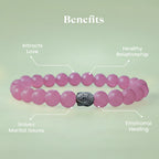VASTUKOSHA Rose Quartz bead bracelet with a Buddha charm, highlighting benefits for love, relationships, and healing.