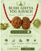 VASTUKOSHA Rudraksha Budh Aditya Yog Kavach with brown textured beads on a red string for spiritual meditation practice.