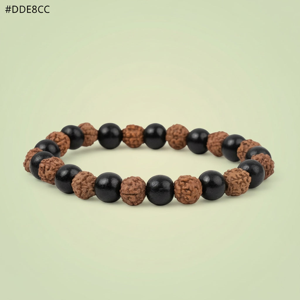 VASTUKOSHA 8mm Rudraksha and Karungali black ebony wood bead bracelet for meditation and spiritual grounding