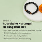 VASTUKOSHA Rudraksha Karungali healing bracelet with black ebony beads, 5 Mukhi Rudraksha, and a central Damru charm
