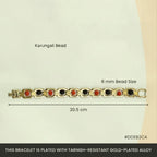 VASTUKOSHA gold-plated metal bracelet featuring alternating 5 Mukhi Rudraksha and black Karungali ebony wood beads.