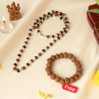 VASTUKOSHA Rudraksha and Karungali mala necklace with silver-plated caps and a free 7 Mukhi Rudraksha bead bracelet.