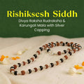 VASTUKOSHA Rudraksha and Karungali mala necklace with silver capping, featuring alternating brown and black beads.