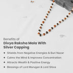 VASTUKOSHA Divya Rudraksha and Karungali mala necklace with silver capping for spiritual protection and focus.