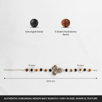 VASTUKOSHA Rishikesh Siddh bracelet featuring 5 Mukhi Rudraksha and Karungali beads with Om, Trishul, and Damru charms.