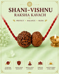 VASTUKOSHA Rudraksha Shani-Vishnu Raksha Kavach with two brown beads on a red cord for spiritual protection and balance.