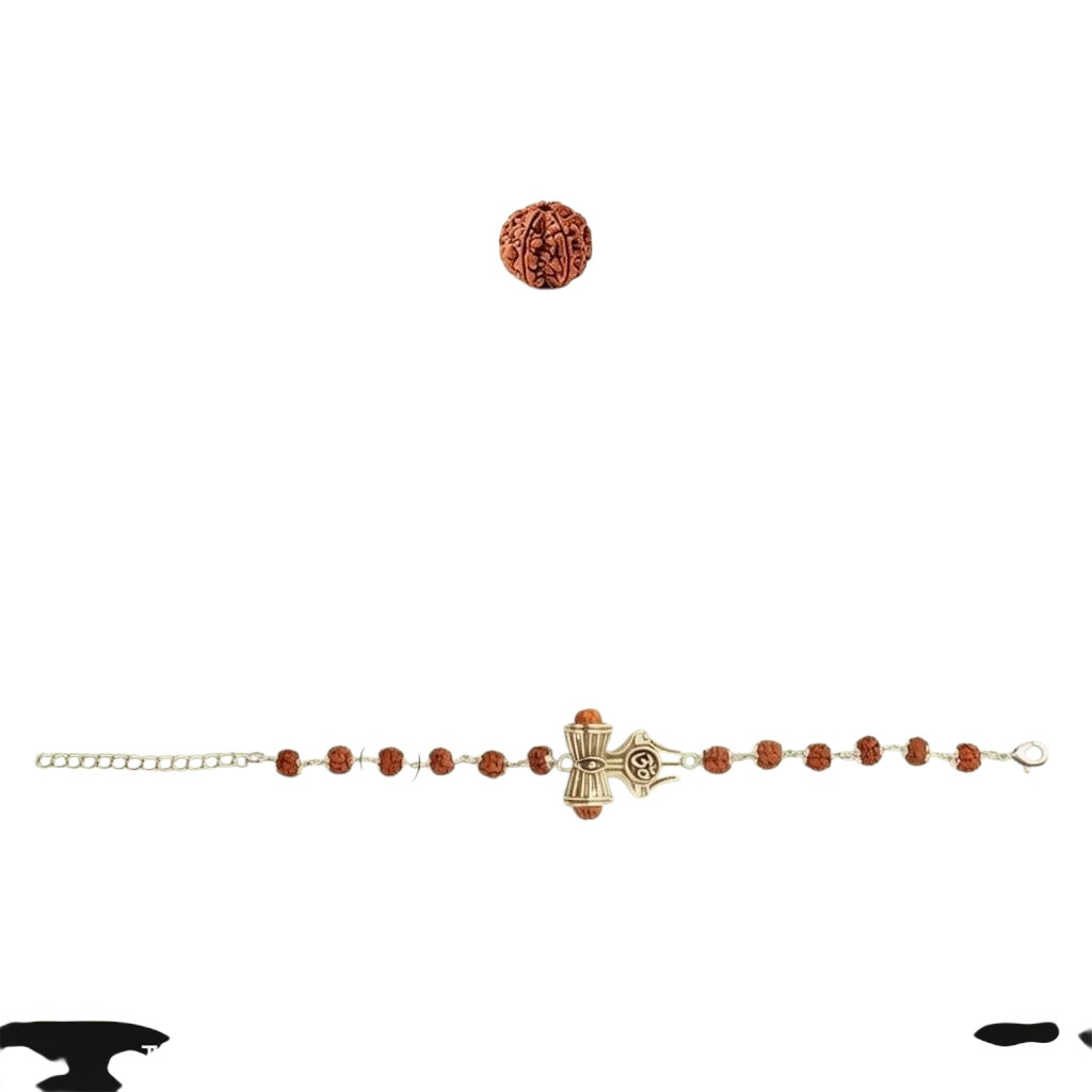 VASTUKOSHA Om Trinetra Trishul Damru Rudraksha bracelet with 5 Mukhi beads for spiritual meditation and devotion.