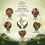 VASTUKOSHA social impact graphic showing rural artisans, community support, and the mission of helping rural India.