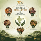 VASTUKOSHA infographic showing rural India support, artisan empowerment, and community development initiatives.