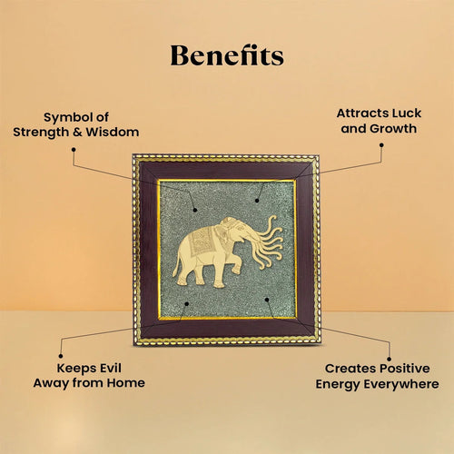 VASTUKOSHA 7 trunk Airavata elephant wall art on a raw pyrite dust frame for Vastu-inspired home and office decor.