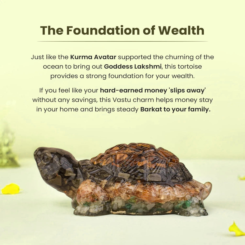 VASTUKOSHA Rishikesh Siddh Dhan Yog Tortoise made of multi-colored crystal chips for wealth and Vastu stability.