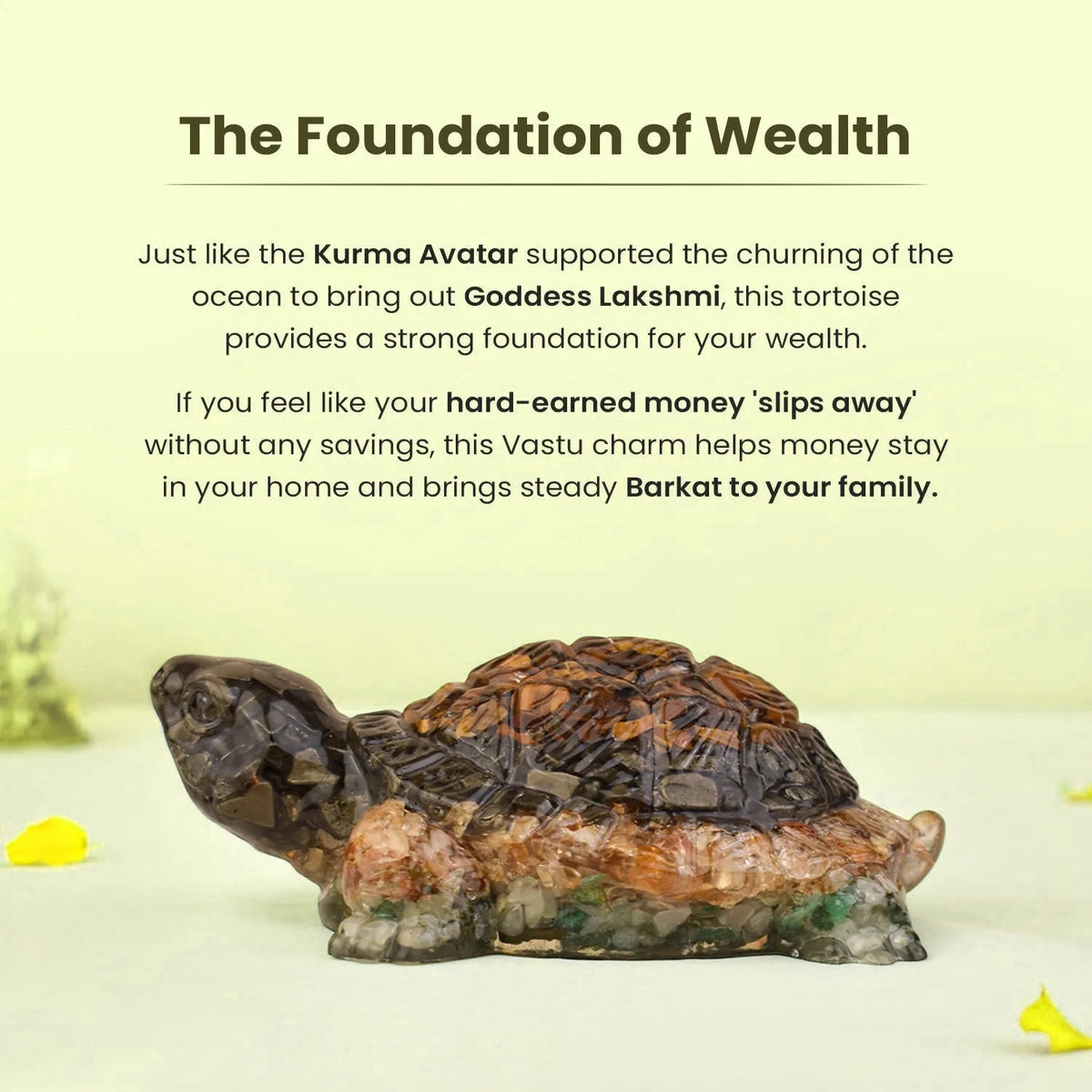 VASTUKOSHA Rishikesh Siddh Dhan Yog Tortoise made of multi-colored crystal chips for wealth and Vastu stability.