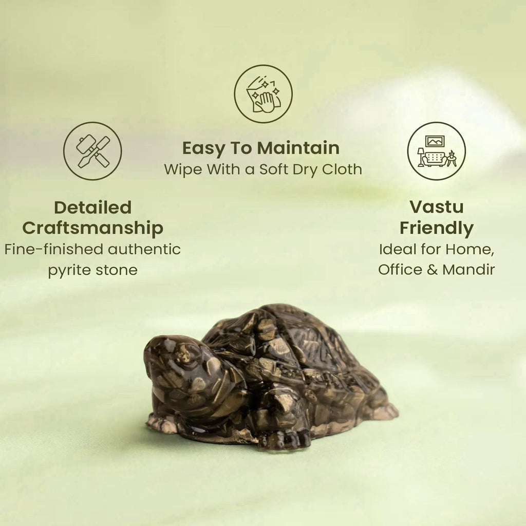 VASTUKOSHA Rishikesh Siddh Pyrite Tortoise for Vastu, featuring detailed craftsmanship and authentic pyrite stone.