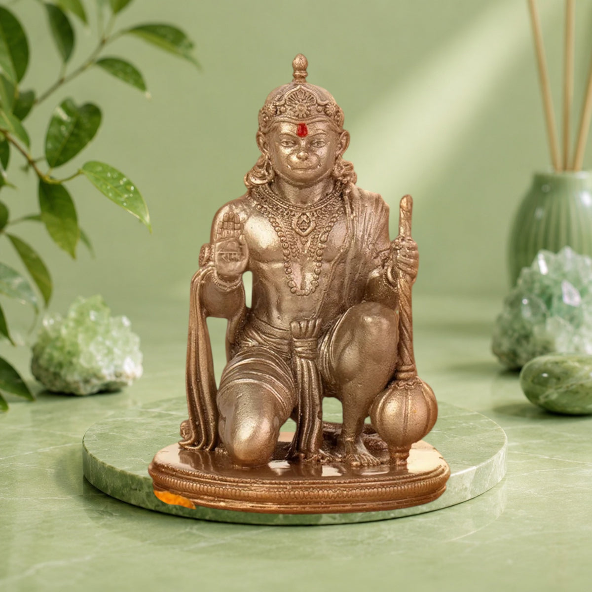 VASTUKOSHA Limited Edition Siddh Triveni Hanuman Murti in gold finish, featuring a sitting pose with a mace.