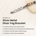 VASTUKOSHA silver-plated Dhan Yog bracelet featuring Tiger Eye, Pyrite, Citrine, Quartz, and Green Aventurine crystals.