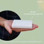 VASTUKOSHA square raw selenite plate held in a hand, featuring a natural white translucent crystal texture.
