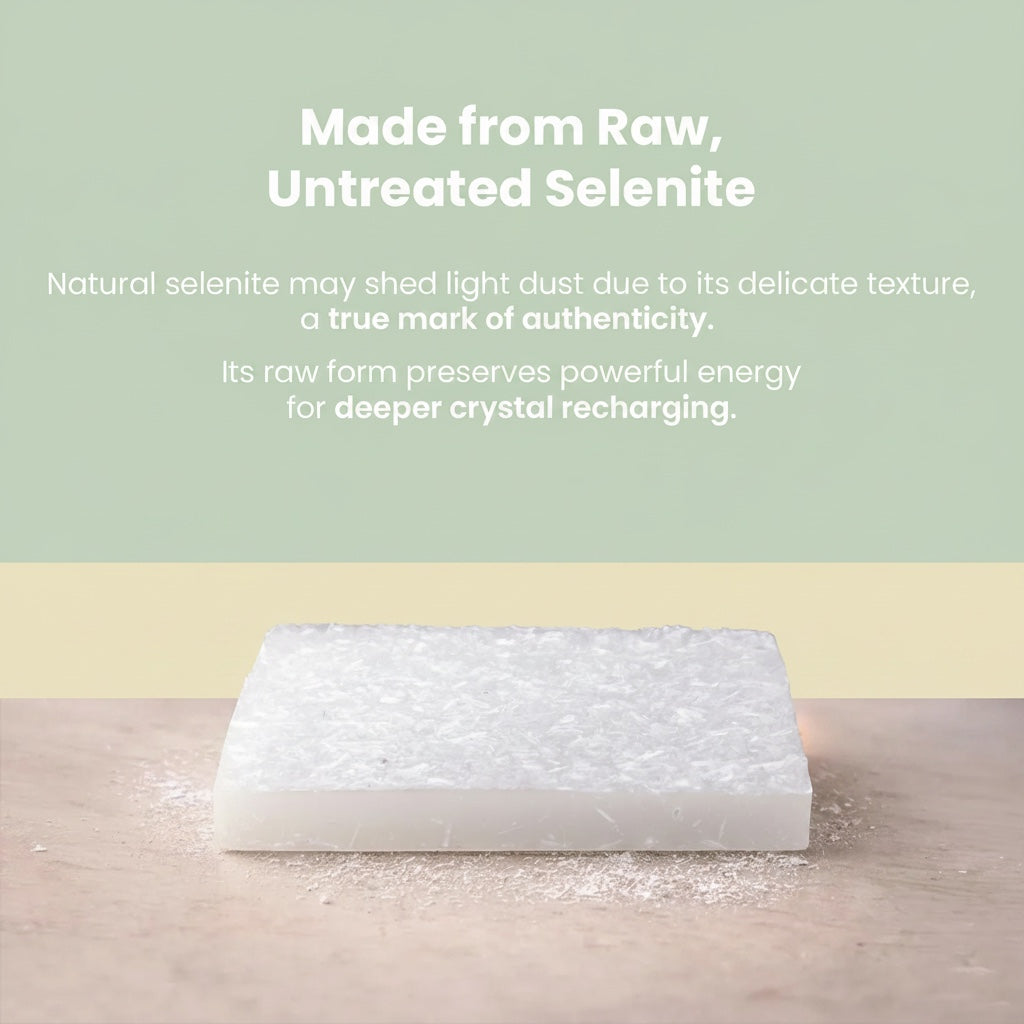 VASTUKOSHA square raw selenite plate with natural translucent texture for crystal cleansing and spiritual decor