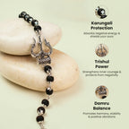 VASTUKOSHA Mahadev Trishul Damru Karungali Kavach bracelet with black ebony beads and oxidised silver Shiva symbols.