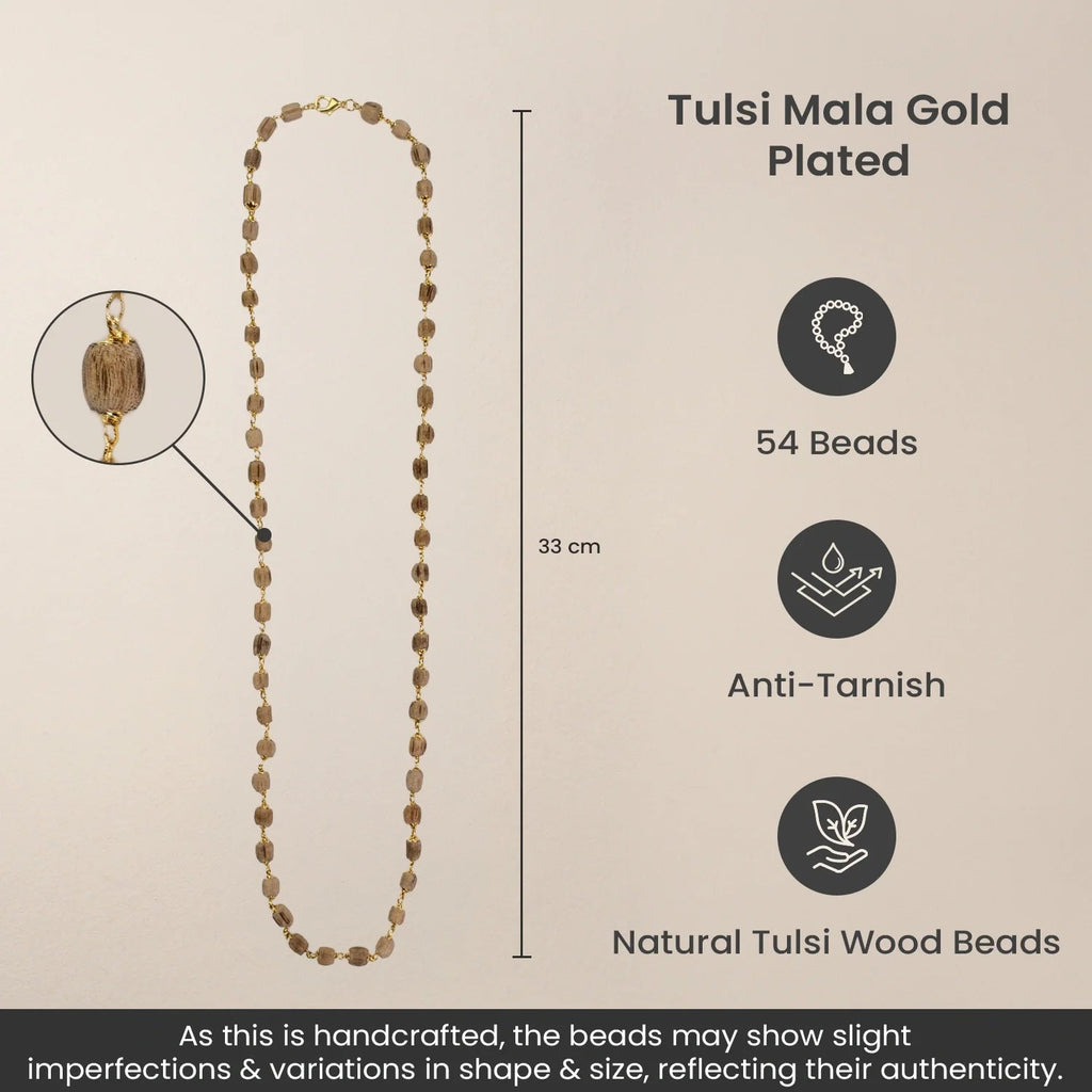 VASTUKOSHA Vishnu Tulsi Mala with natural wood beads and anti-tarnish metal caps for devotional mantra japa and prayer
