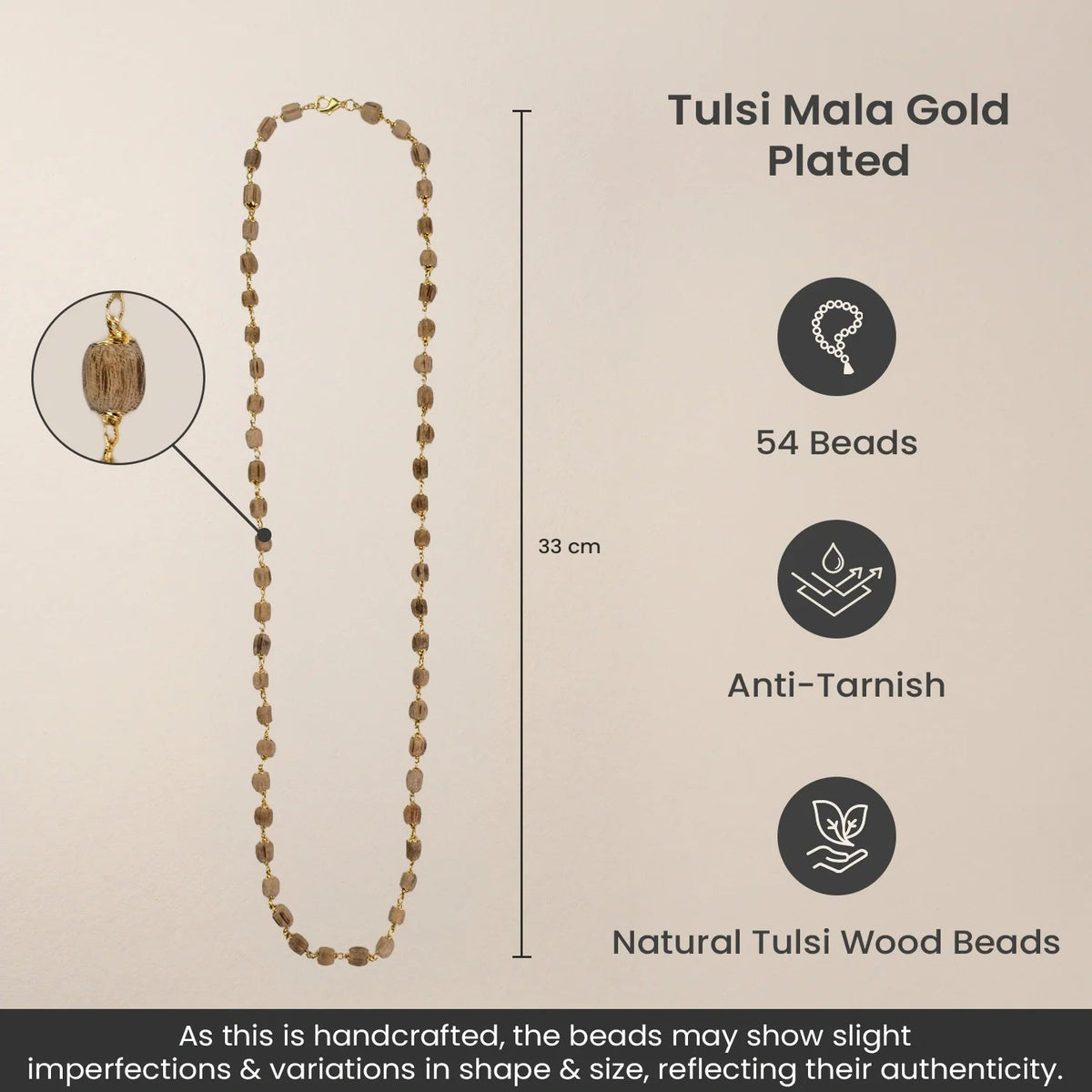 VASTUKOSHA Vishnu Tulsi Mala with natural wood beads and anti-tarnish metal caps for devotional mantra japa and prayer