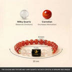 VASTUKOSHA Virgo zodiac bracelet featuring red carnelian and milky quartz beads with a central black Virgo charm.