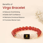 VASTUKOSHA Virgo zodiac bracelet featuring red carnelian and milky quartz beads with a central black Virgo charm