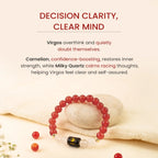 VASTUKOSHA Virgo zodiac bracelet featuring red carnelian and milky quartz beads with a central Virgo sign charm.