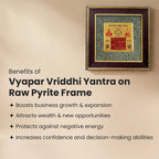 VASTUKOSHA Vyapar Vriddhi Yantra framed with raw pyrite crystals for business prosperity and Vastu decor.