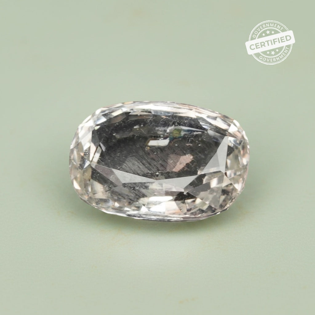 VASTUKOSHA natural white topaz gemstone with faceted oval cut for spiritual practice and Vastu applications